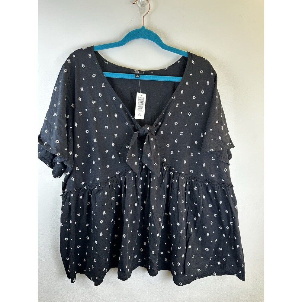 NWT Torrid Vintage Cotton Jersey V-Neck Relaxed Fit Tie Front Crop 3X 22/24